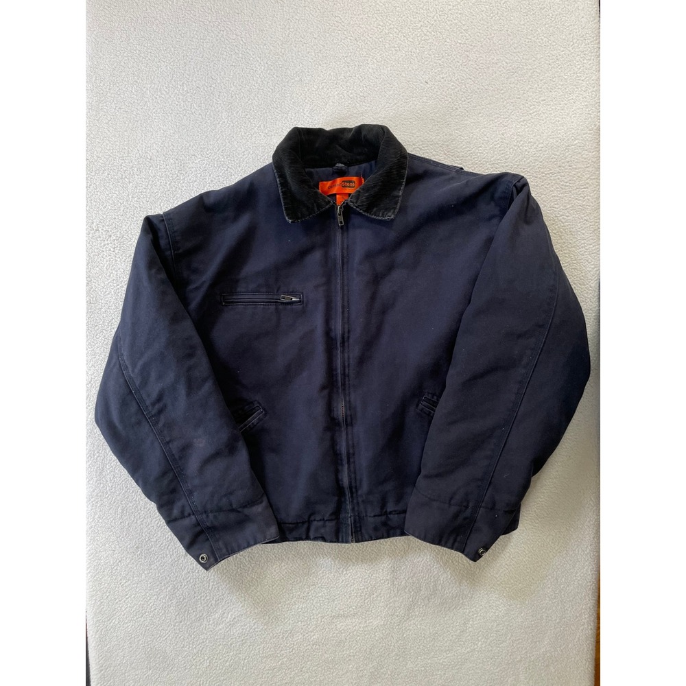 CornerStone Mens Large Duck Cloth Work Jacket Navy Blue Corduroy Collar J763